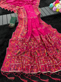 Royal  Soft Silk Saree with Intricate Pashmina Work & Contrast Butti Blouse PINK