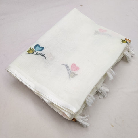 Floral Heart Elegance Linen Saree
