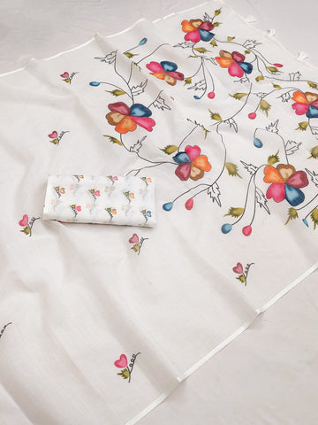 Floral Heart Elegance Linen Saree