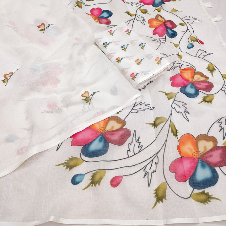 Floral Heart Elegance Linen Saree