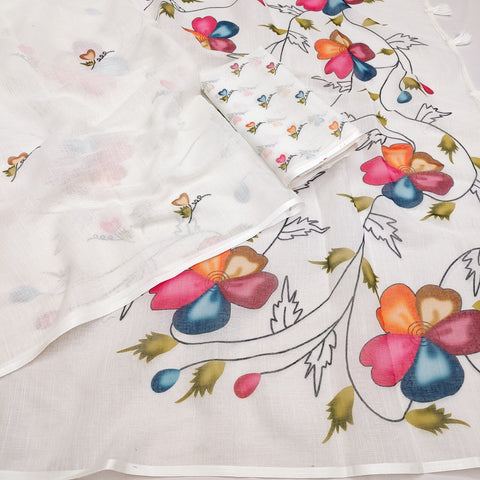 Floral Heart Elegance Linen Saree