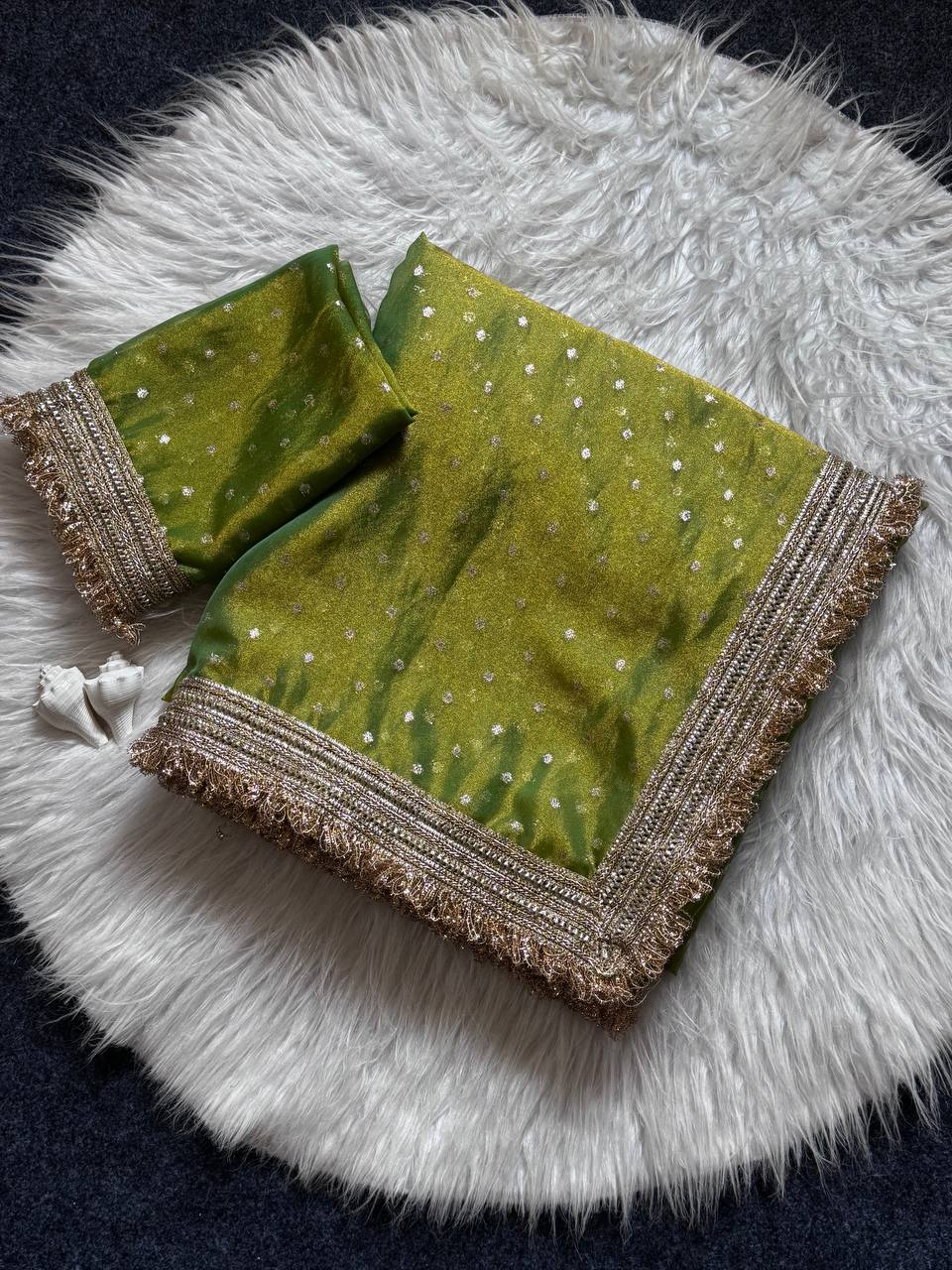 Parrot Radiance Shimmer Saree with Luxury Border