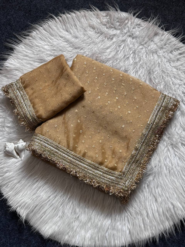 Cream Radiance Shimmer Saree with Luxury Border