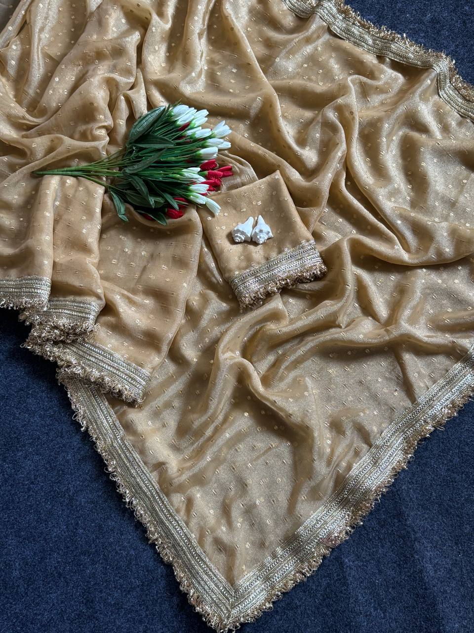 Cream Radiance Shimmer Saree with Luxury Border