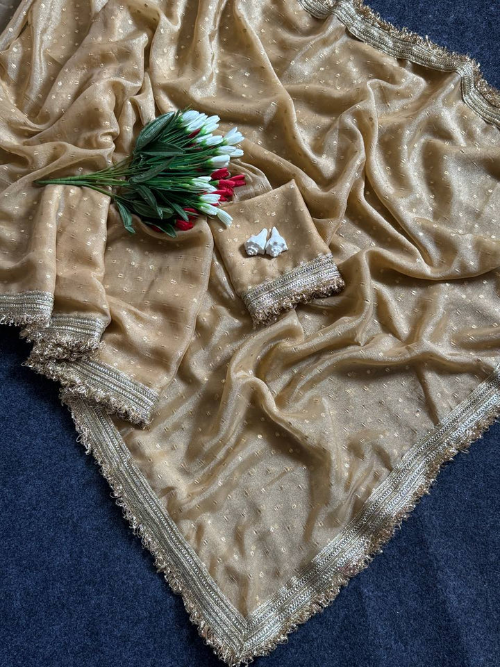 Cream Radiance Shimmer Saree with Luxury Border
