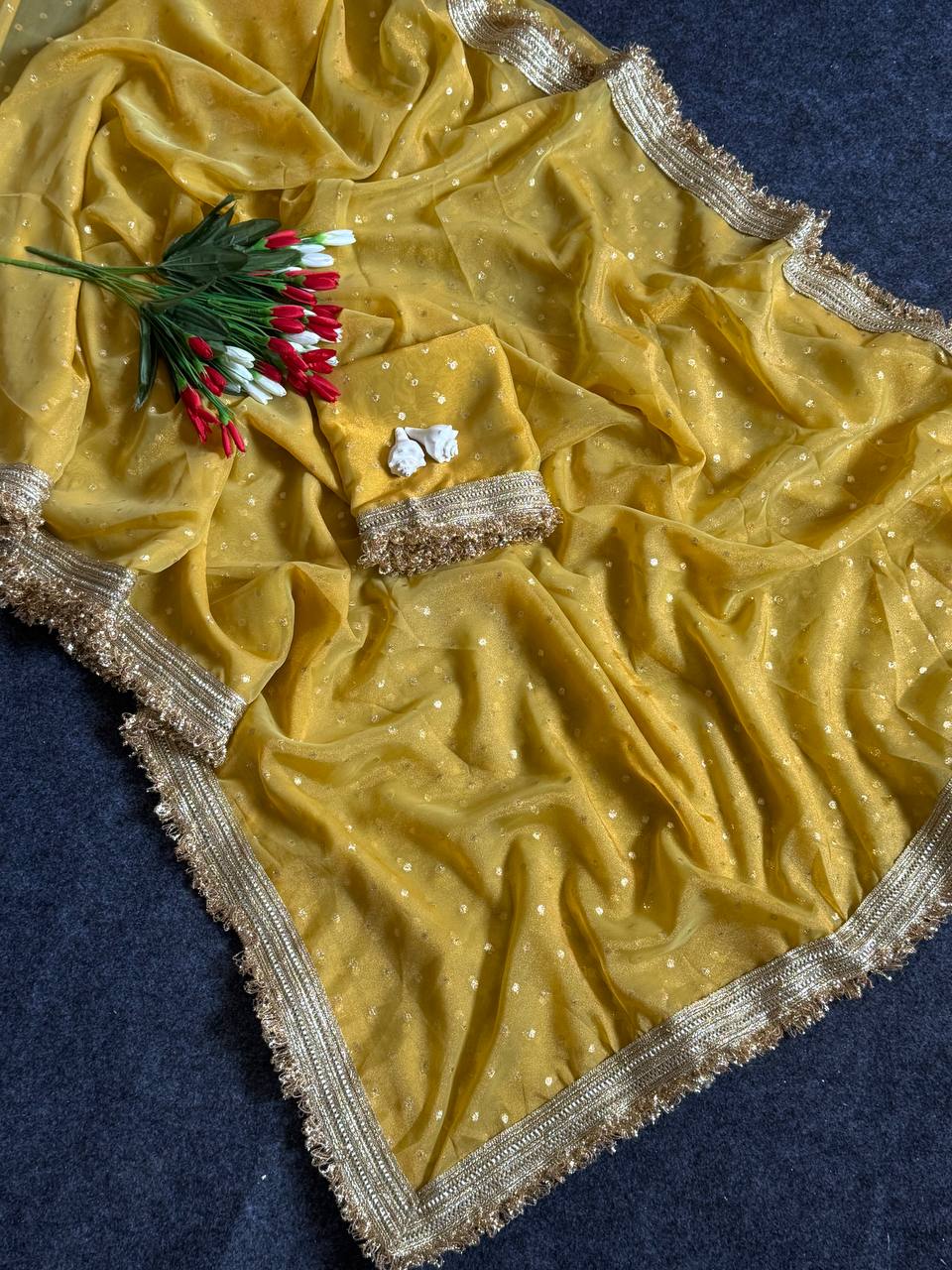 Yellow Radiance Shimmer Saree with Luxury Border