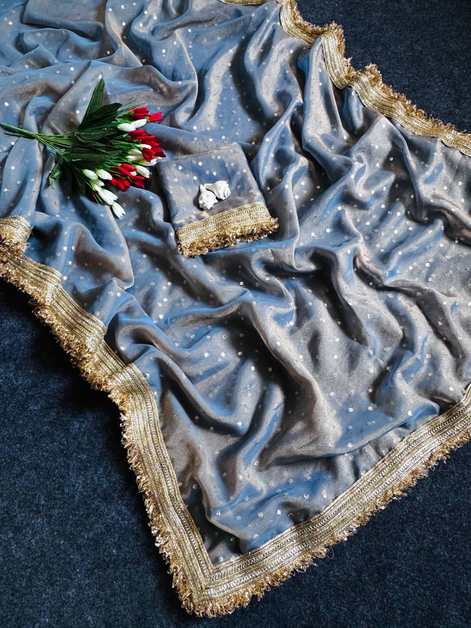 Sky Blue Radiance Shimmer Saree with Luxury Border