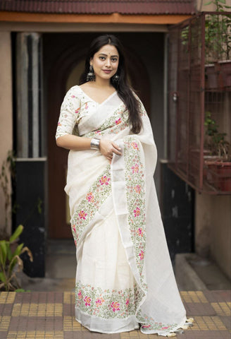 New pure georgette zari chex saree