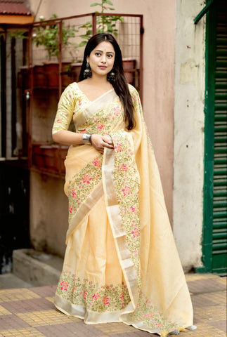 New pure georgette zari chex saree