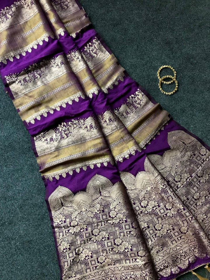 Royal Banarasi Silk Saree with Rich Zari Weaving &amp; Traditional Designer Pallu - PURPLE