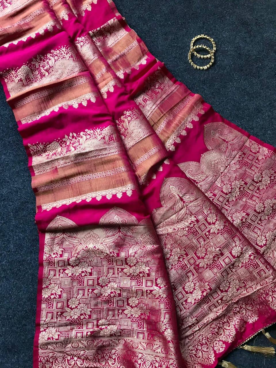 Royal Banarasi Silk Saree with Rich Zari Weaving &amp; Traditional Designer Pallu - PINK
