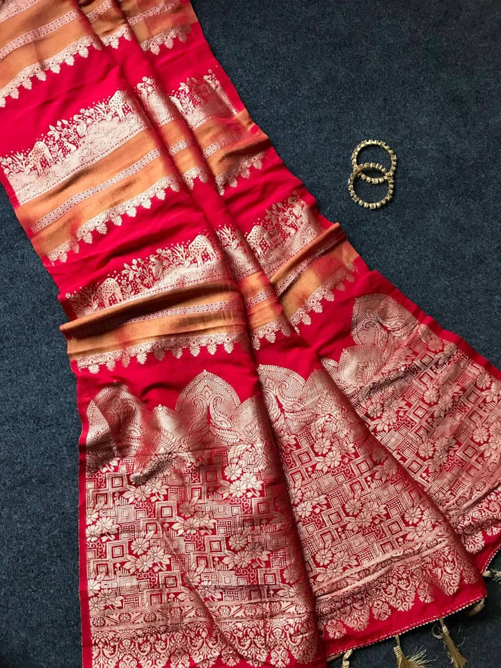 Royal Banarasi Silk Saree with Rich Zari Weaving &amp; Traditional Designer Pallu - RED