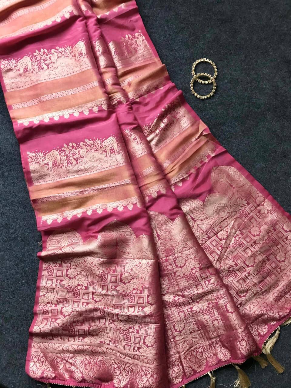 Royal Banarasi Silk Saree with Rich Zari Weaving &amp; Traditional Designer Pallu - LIGHT PINK
