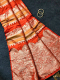Royal Banarasi Silk Saree with Rich Zari Weaving & Traditional Designer Pallu - ORANGE