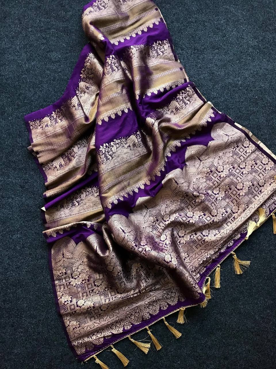 Royal Banarasi Silk Saree with Rich Zari Weaving &amp; Traditional Designer Pallu - PURPLE
