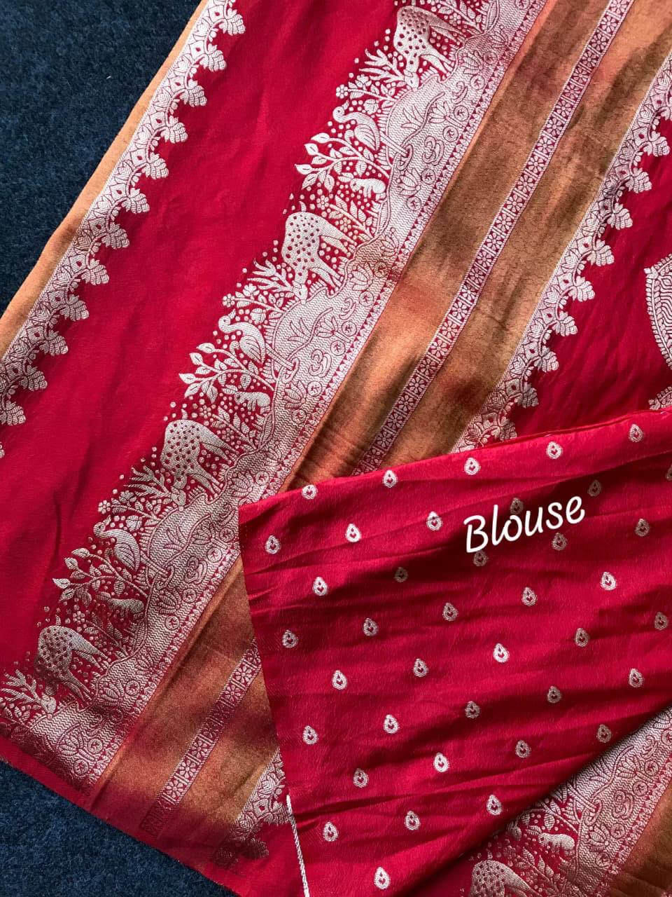 Royal Banarasi Silk Saree with Rich Zari Weaving &amp; Traditional Designer Pallu - RED