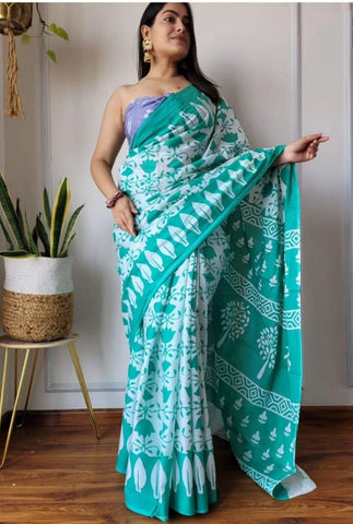 DIGITAL JAIPURI PRINTED PURE COTTON MULMUL SAREE