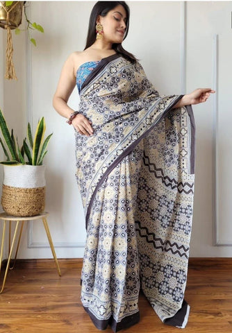 DIGITAL JAIPURI PRINTED PURE COTTON MULMUL SAREE