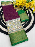 Royal Two-Tone Dolla Checks Saree With Jacquard Border & Contrast Designer Blouse - WINE