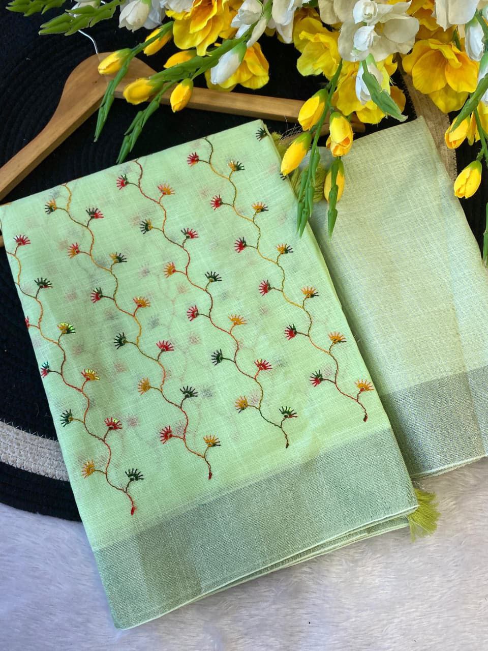 Hand-Embroidered Floral Dress Material  PISTA
