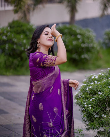 Purple Color Soft Banarasi Silk Saree