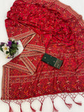 Royal Pashmina Kaju Soft Silk Saree - RED