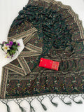 Royal Pashmina Kaju Soft Silk Saree - GREEN