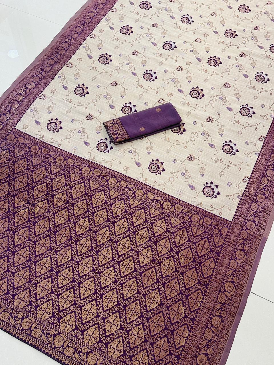 Festive Special Banarasi Silk Saree in Royal Ivory Tone - WINE