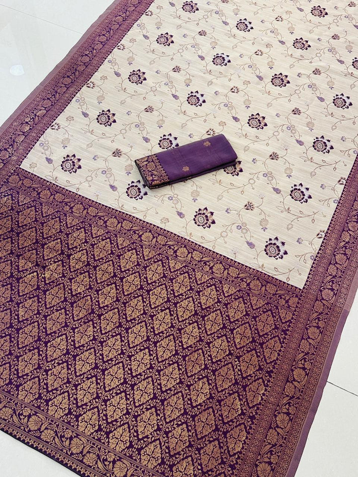 Festive Special Banarasi Silk Saree in Royal Ivory Tone - WINE