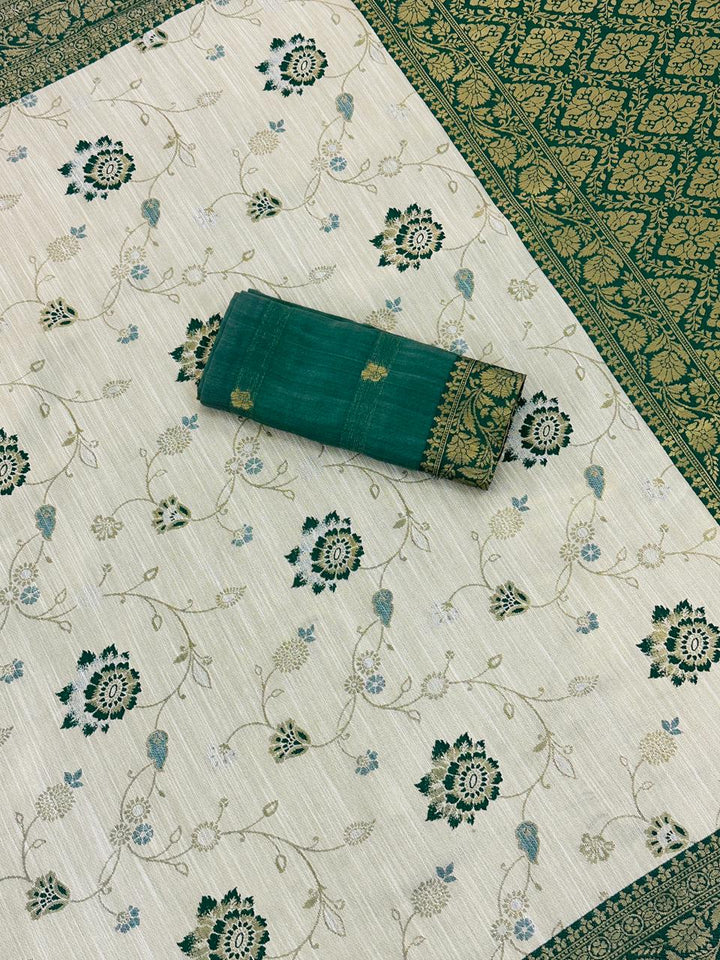 Festive Special Banarasi Silk Saree in Royal Ivory Tone - GREEN