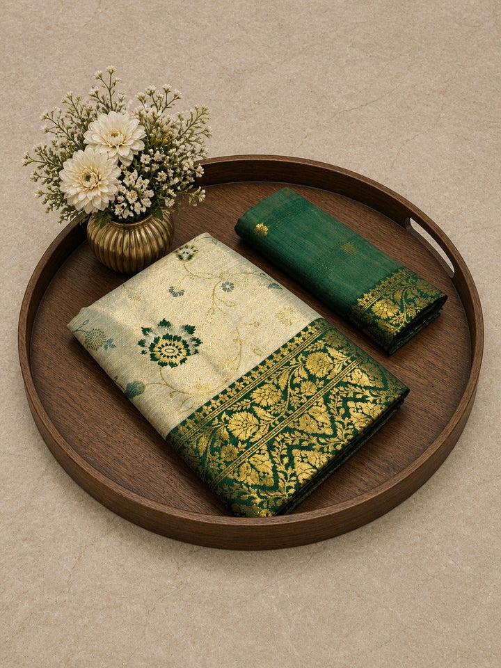 Festive Special Banarasi Silk Saree in Royal Ivory Tone - GREEN
