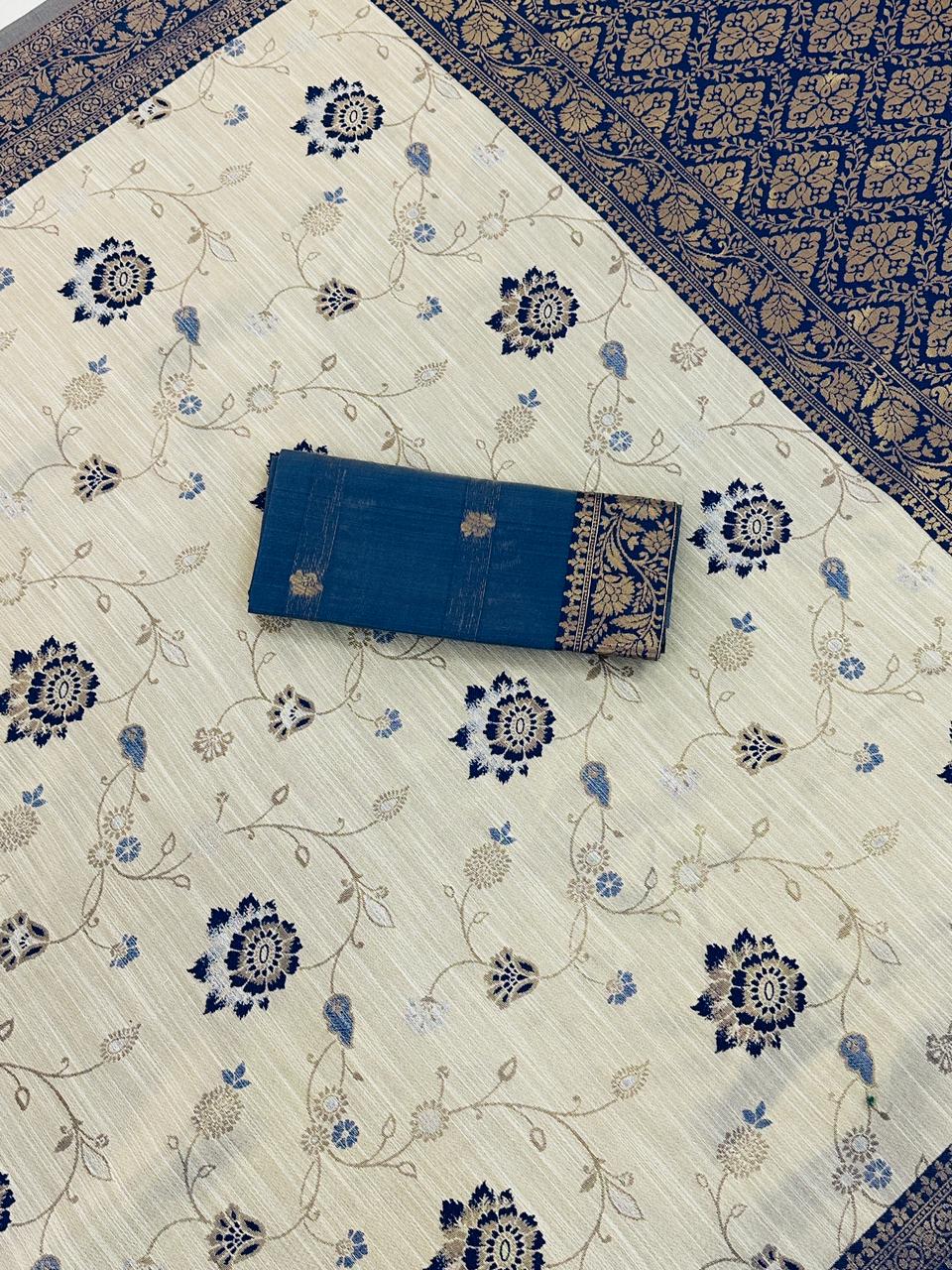 Festive Special Banarasi Silk Saree in Royal Ivory Tone - BLUE