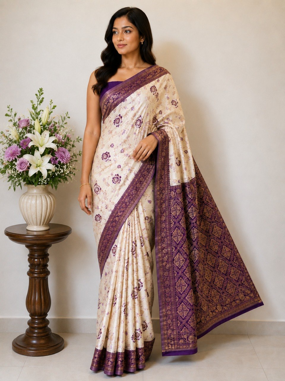 Festive Special Banarasi Silk Saree in Royal Ivory Tone - WINE