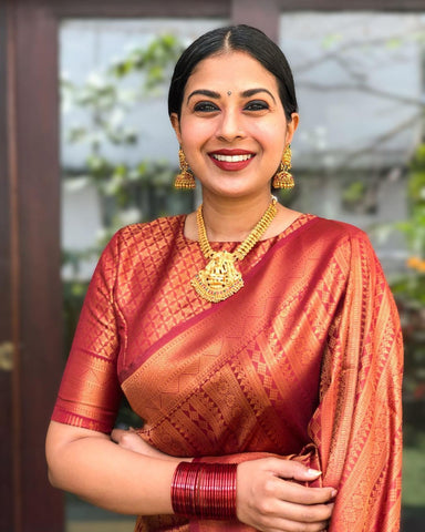 Light Brown Colour Kanjivaram Woven Silk Saree With Blouse Piece