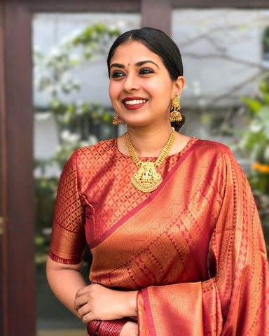Light Brown Colour Kanjivaram Woven Silk Saree With Blouse Piece