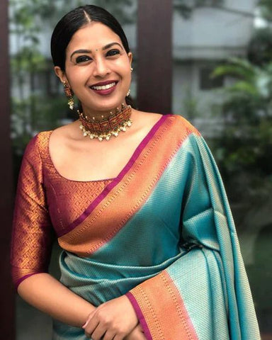 Wedding Wear Kanjivaram Woven Silk Saree With Blouse Piece
