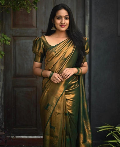 Traditional Kanjivaram Woven Silk Saree With Blouse Piece