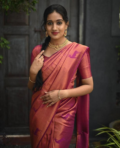 Traditional Kanjivaram Woven Silk Saree With Blouse Piece