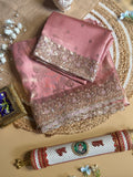 Premium Banarasi Tissue Silk Saree with Heavy Sequence Satari Work- PINK