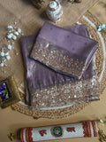 Premium Banarasi Tissue Silk Saree with Heavy Sequence Satari Work- PURPLE