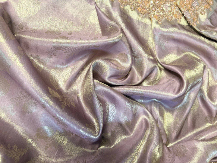 Premium Banarasi Tissue Silk Saree with Heavy Sequence Satari Work- PURPLE