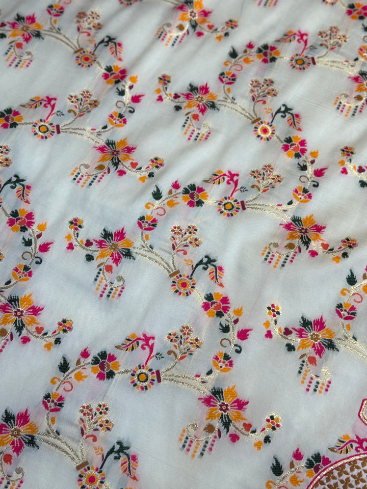 Rangrez Heritage Pashmina Saree with Floral &amp; Folk Art Detailing