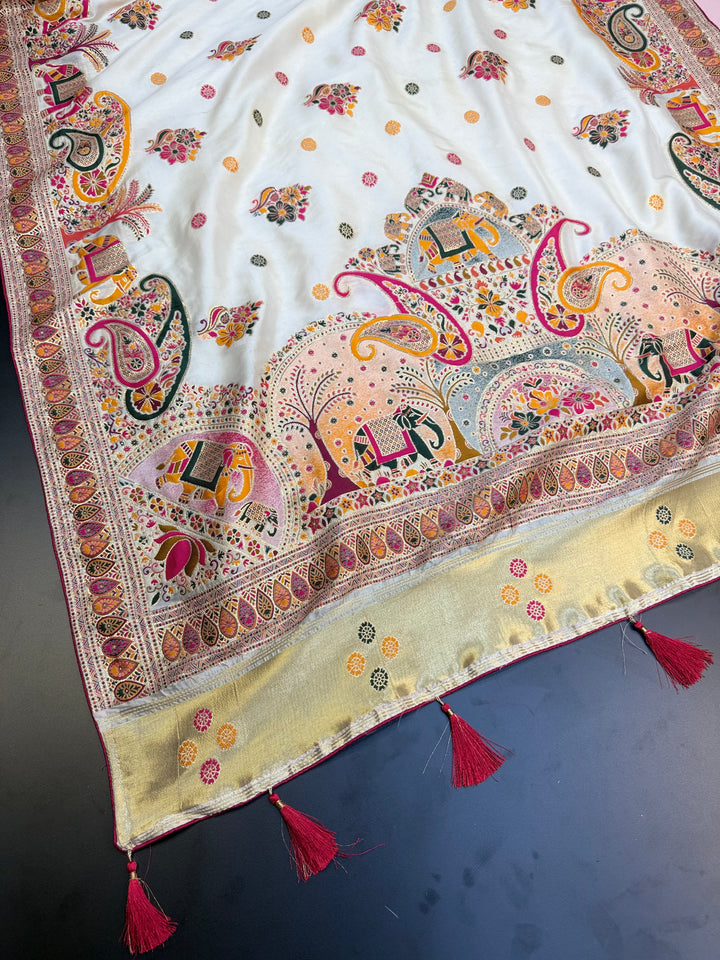 Rajwada Rangoli – A Royal Heritage Saree Featuring Exquisite Paisley, Floral &amp; Elephant Motifs