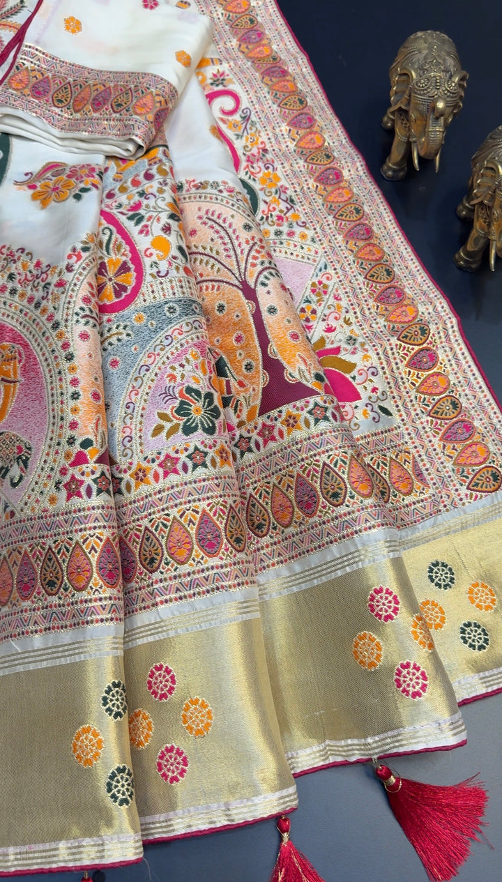 Rajwada Rangoli – A Royal Heritage Saree Featuring Exquisite Paisley, Floral &amp; Elephant Motifs