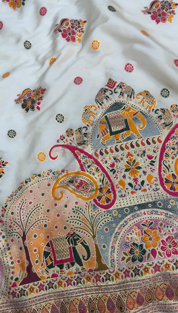 Rajwada Rangoli – A Royal Heritage Saree Featuring Exquisite Paisley, Floral &amp; Elephant Motifs
