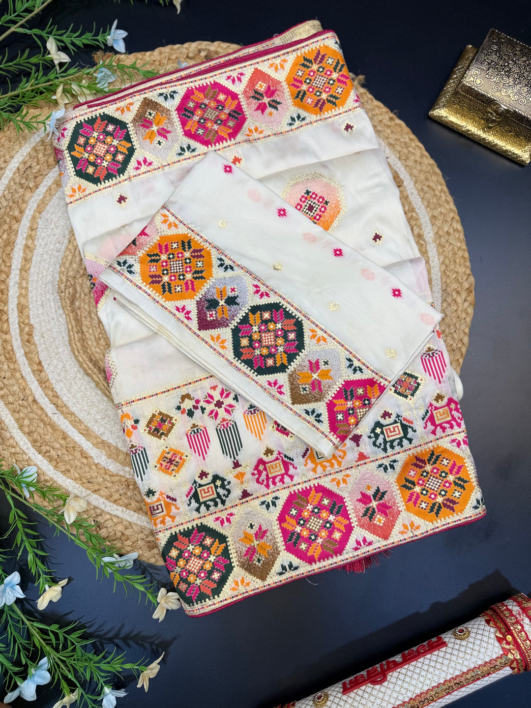 Rangmala Hand Embroidered Multicolor Pashmina  Designer Saree