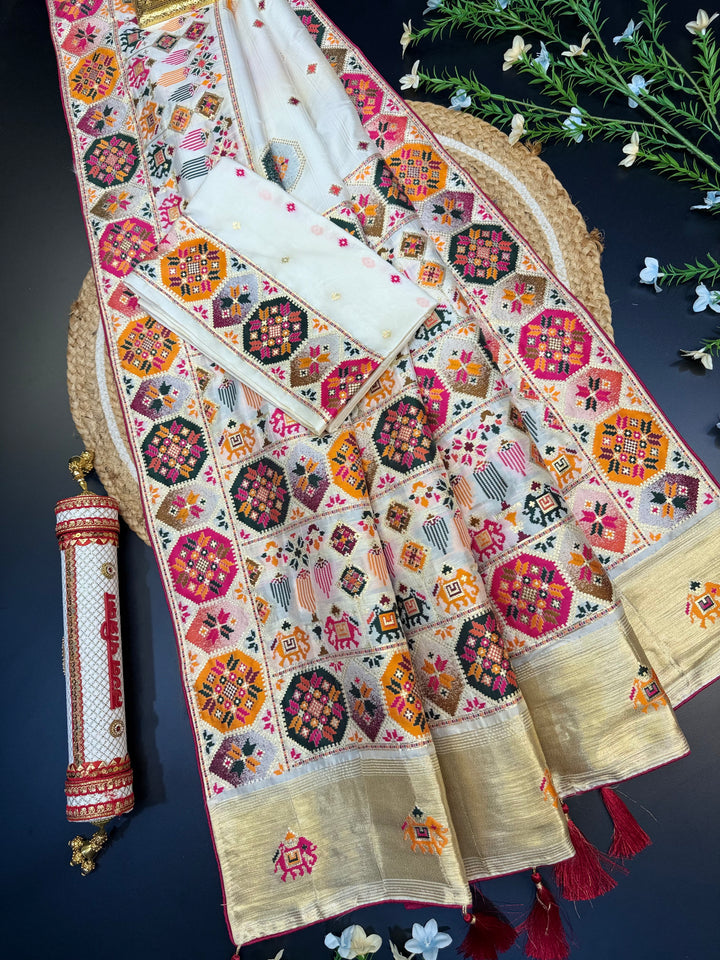 Rangmala Hand Embroidered Multicolor Pashmina  Designer Saree