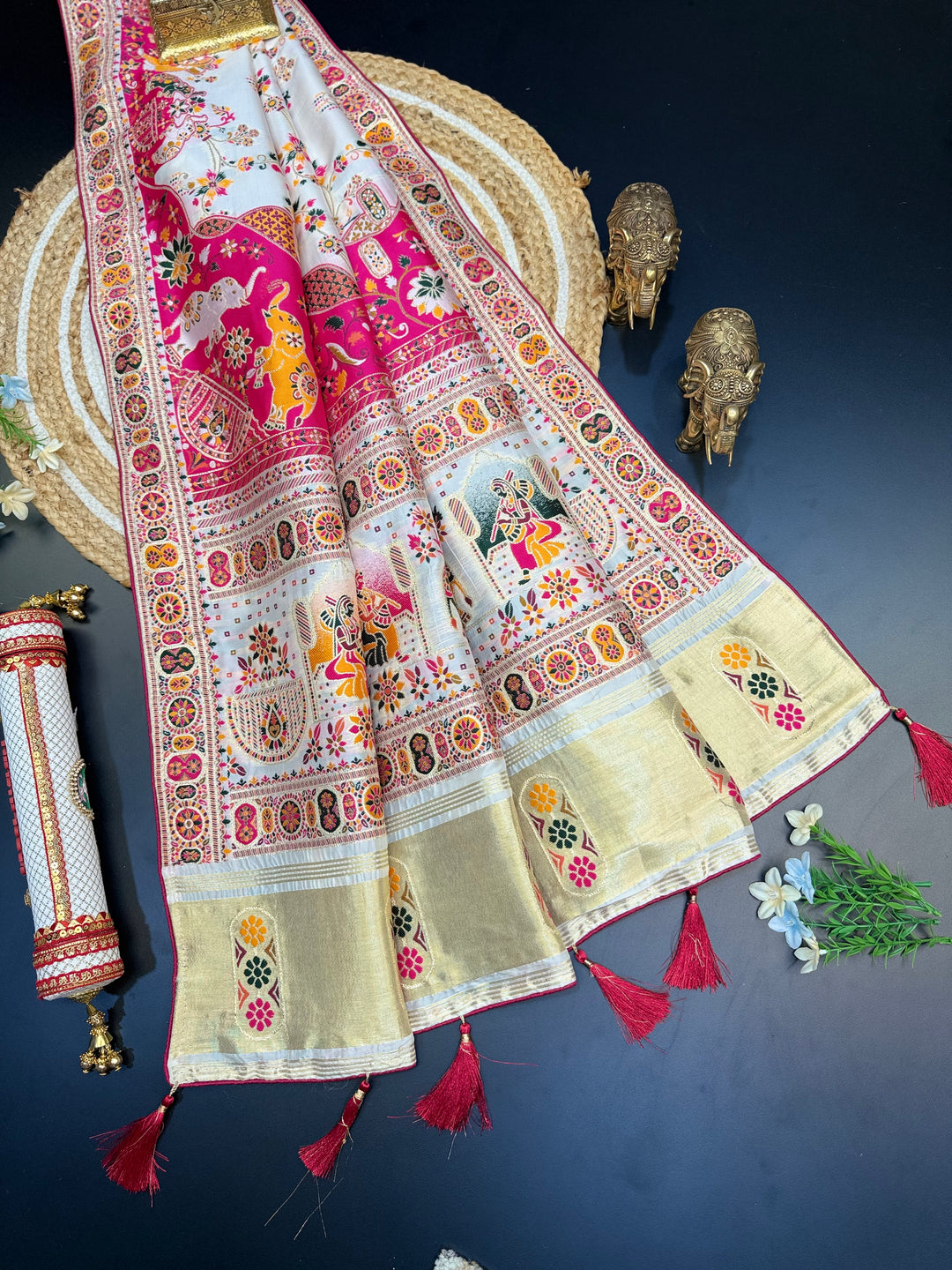 Elegant Multicolor Floral Embroidered Traditional Pashmina Gulraaz Designer Saree