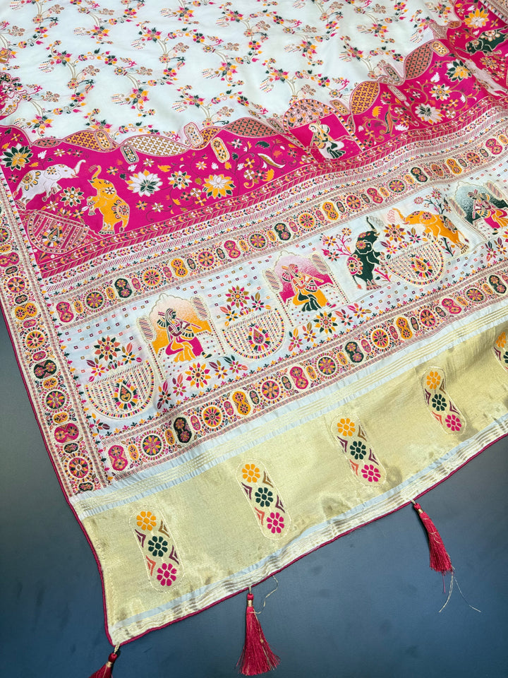 Elegant Multicolor Floral Embroidered Traditional Pashmina Gulraaz Designer Saree