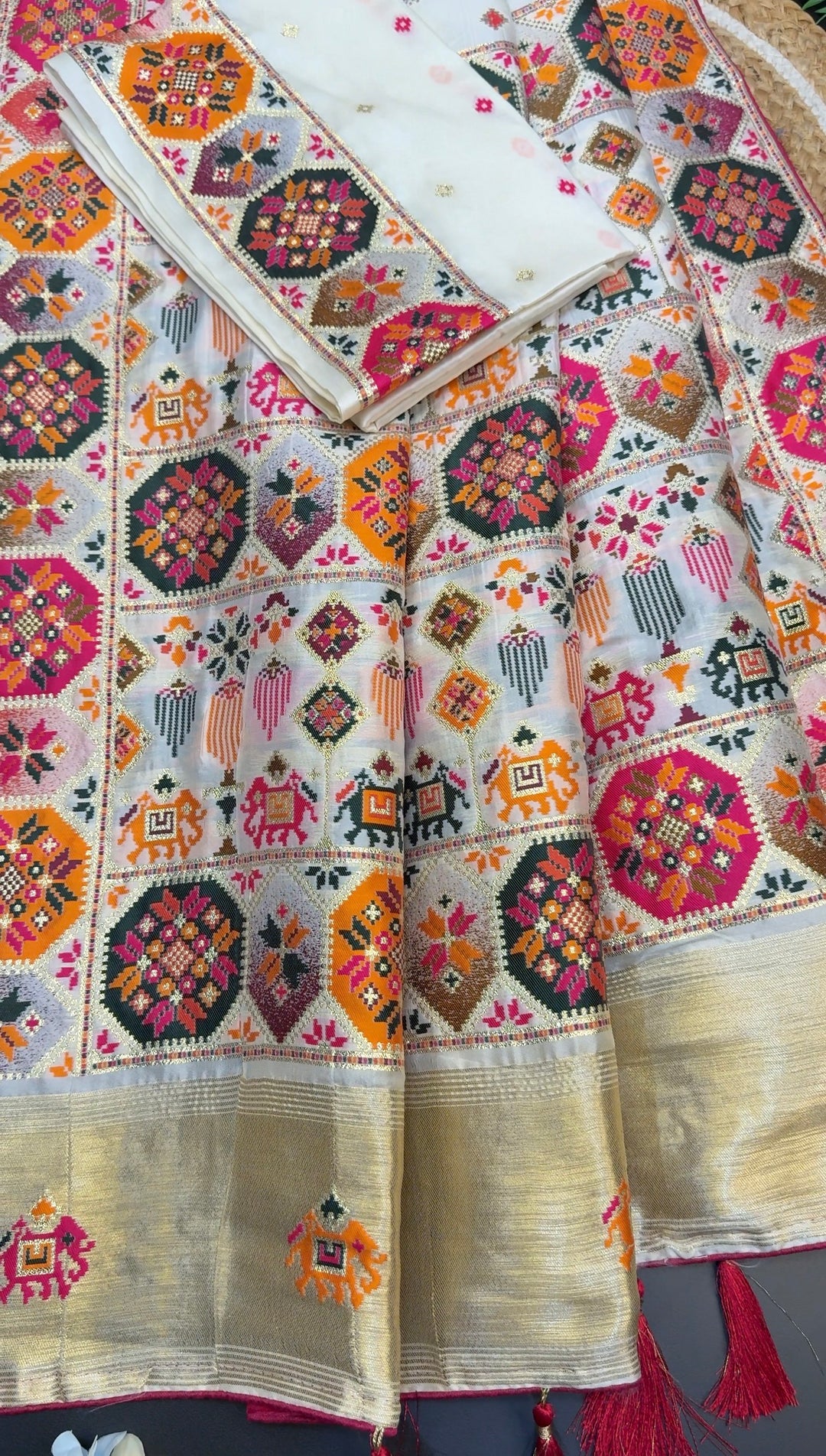 Rangmala Hand Embroidered Multicolor Pashmina  Designer Saree